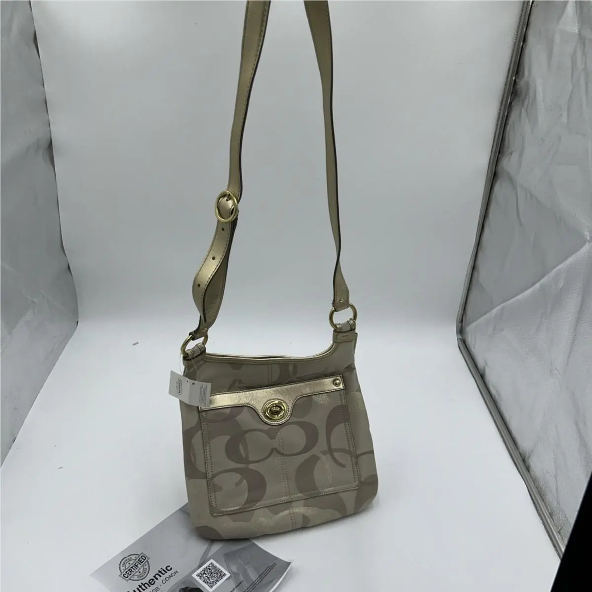 Penelope F18478 Signature Optic Hippie Khaki Gold Crossbody Shoulder Bag by Coach
