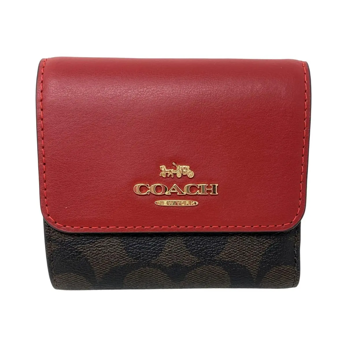 Small Trifold Wallet Blocked Signature Coated Canvas Brown by Coach