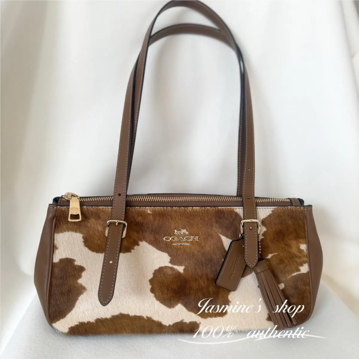 Asher Shoulder Bag In Haircalf with Cow Print CDW46 Gold/cow by Coach