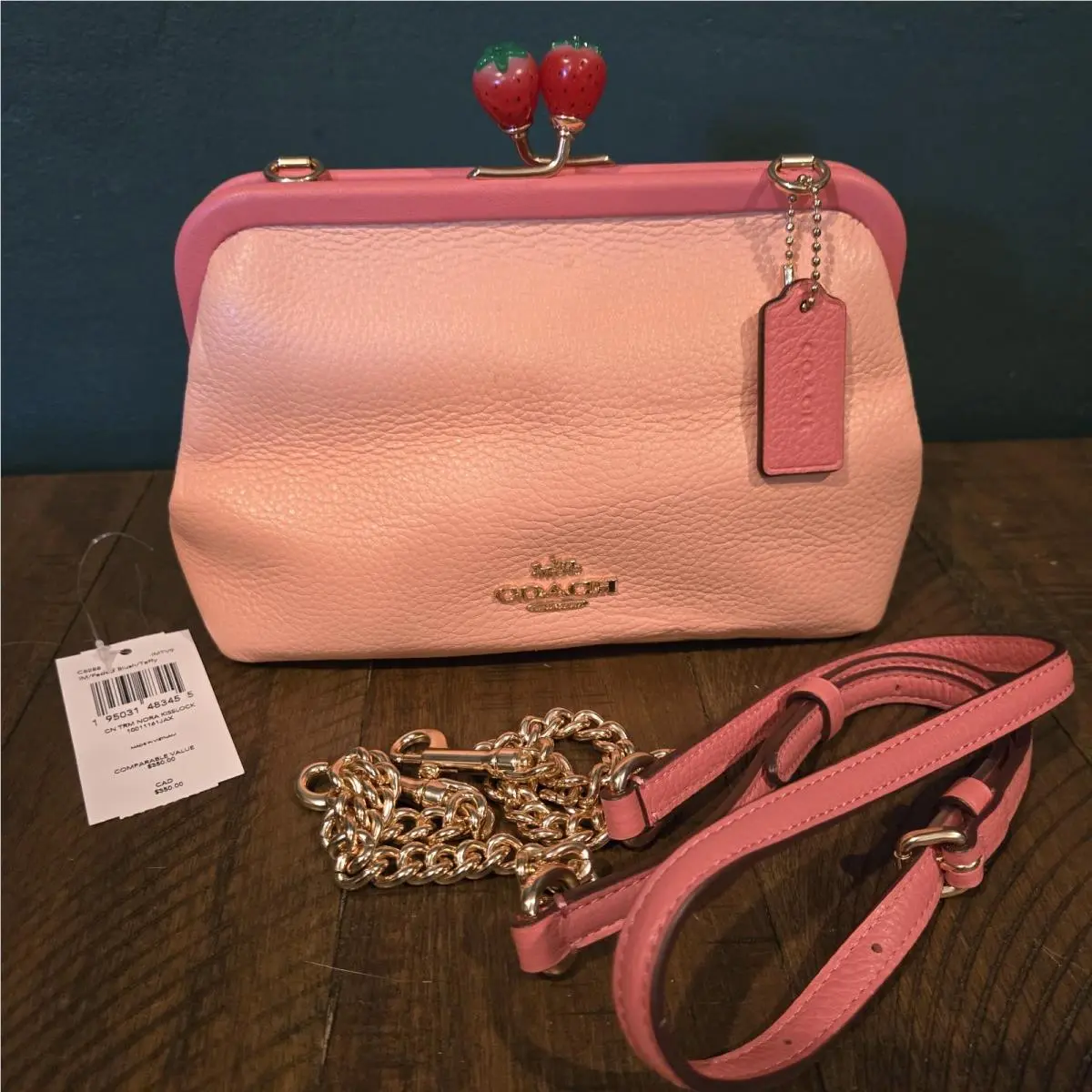 C8288 Nora Kisslock Crossbody Strawberry Faded Blush Taffy Leather by Coach
