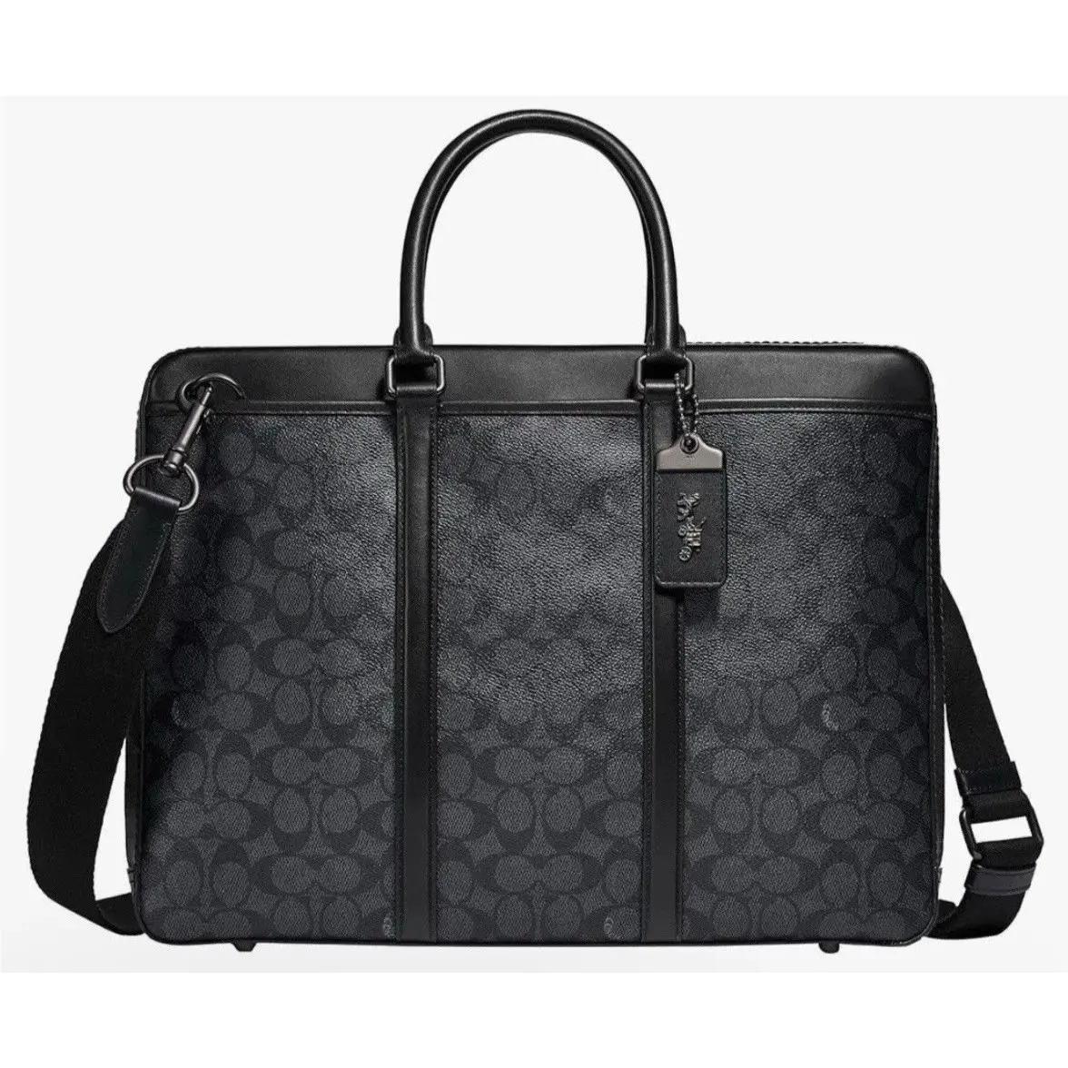 Perry Slim Briefcase F59057 Black Signature Canvas Laptop Bag by Coach