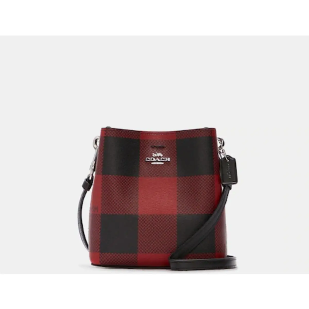 Mini Town Bucket Bag with Buffalo Plaid Print Red Black by Coach