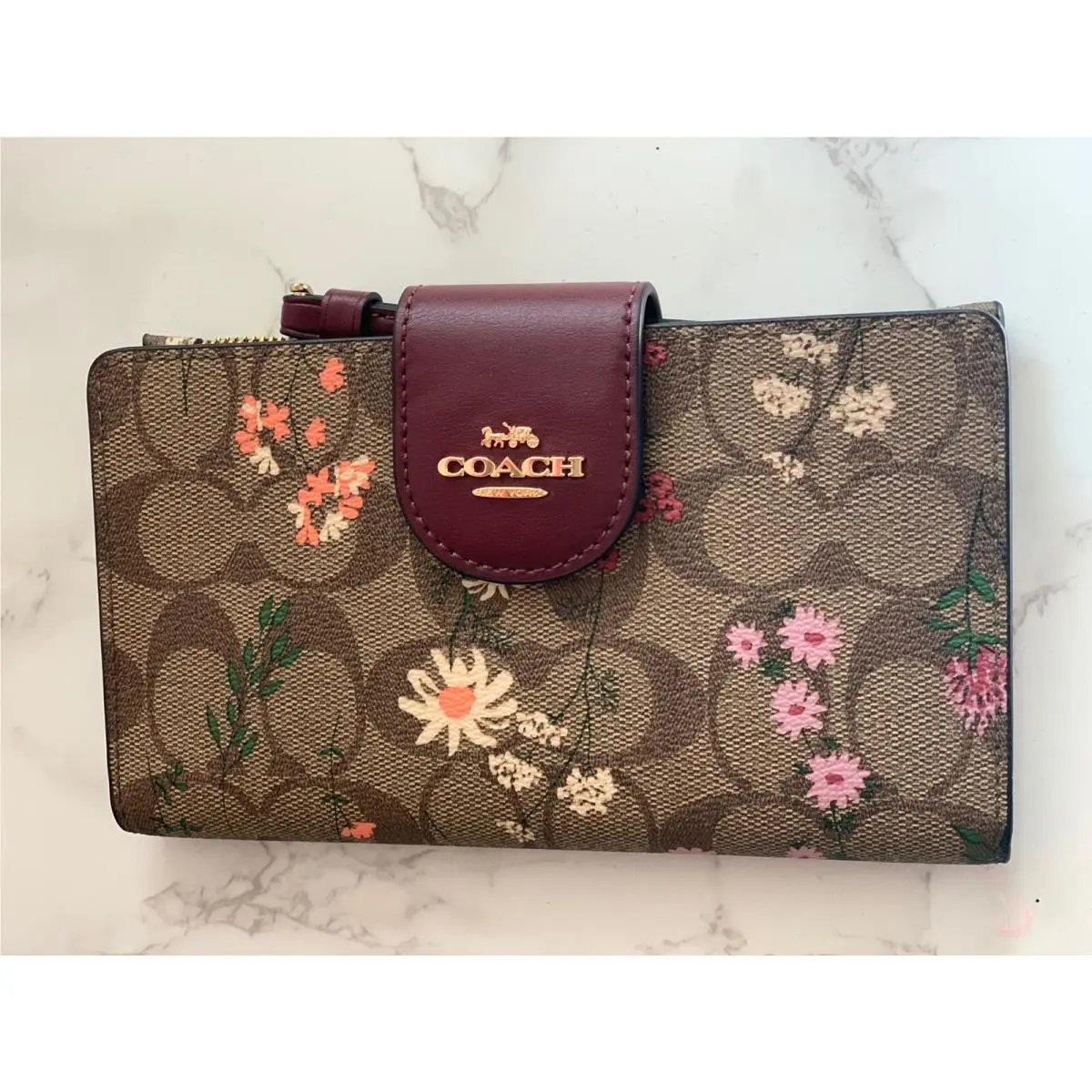 Women`s Tech Wallet in Colorblock Signature Canvas Wildflower Print by Coach