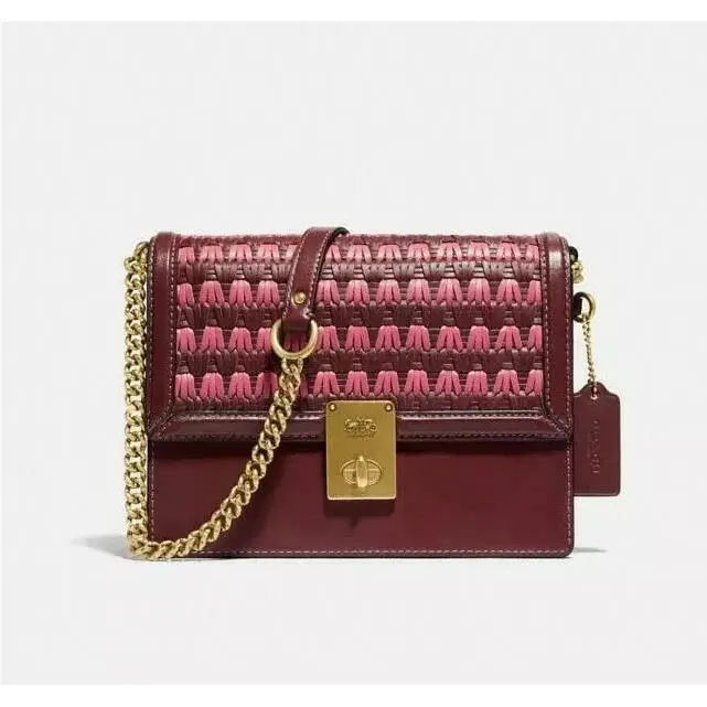 613 Hutton Shoulder Bag Weaving Leather Crossbody in Wine Pink by Coach