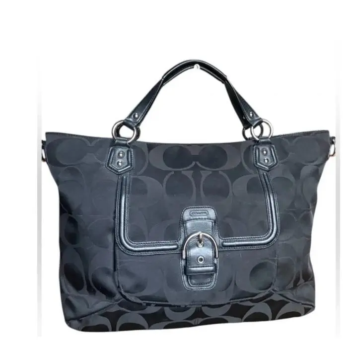 Campbell Signature Black Metallic Izzy Tote Satchel Bag F26241 by Coach