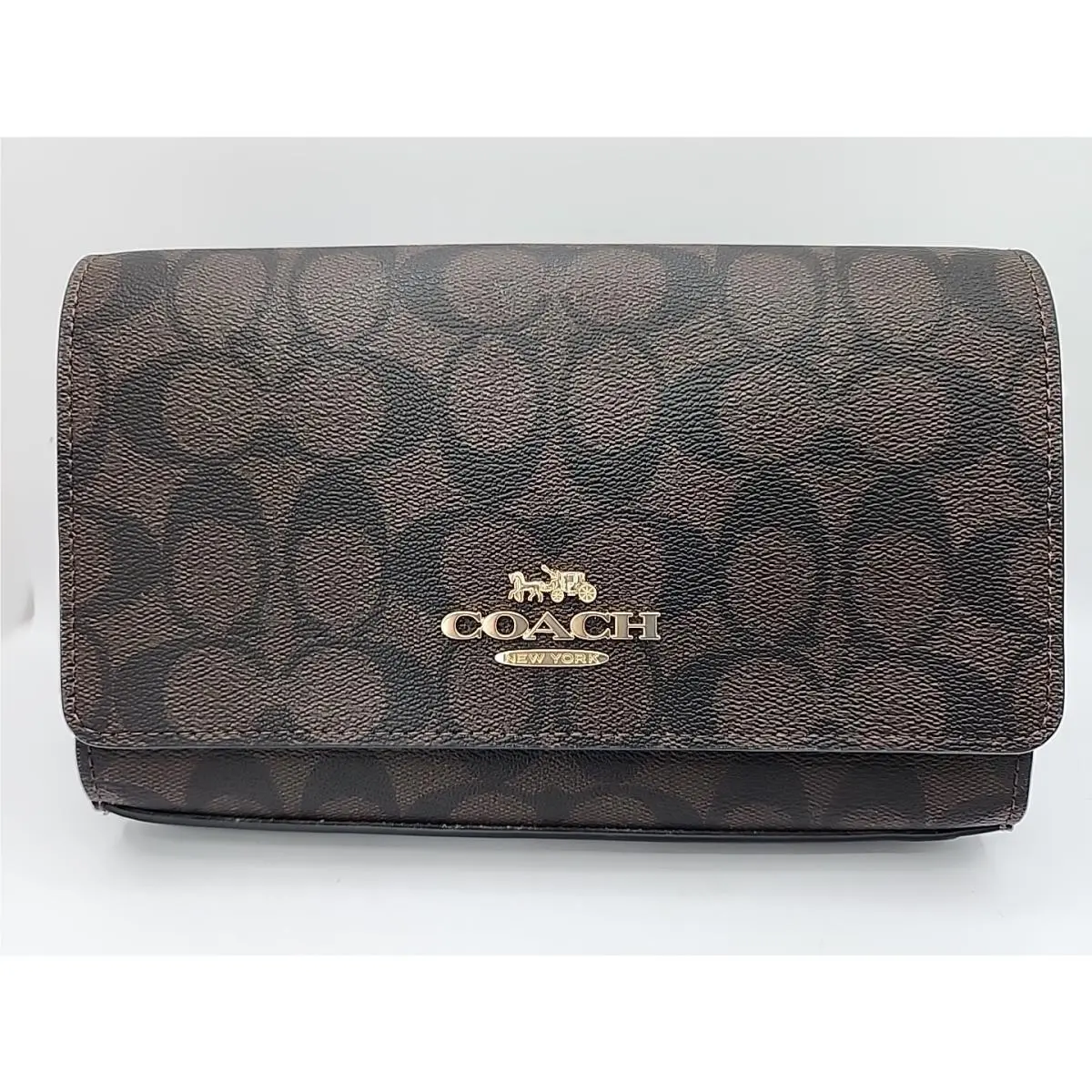 Flap Clutch Crossbody In Signature Canvas Leather Brown Black by Coach
