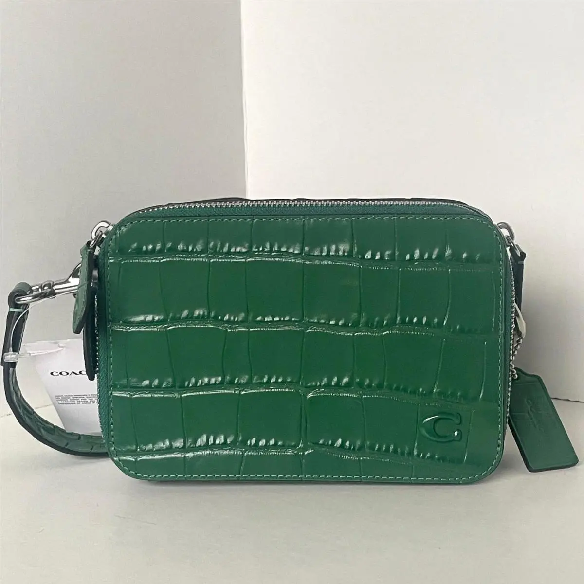 Charter Crossbody 19 CW431 Ivy Green Croc Leather Double Zip Bag by Coach
