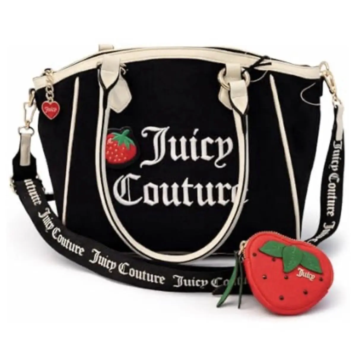 Juicy Couture Sweet N Juicy Tote Bag Black Velvet Strawberry Coin Purse