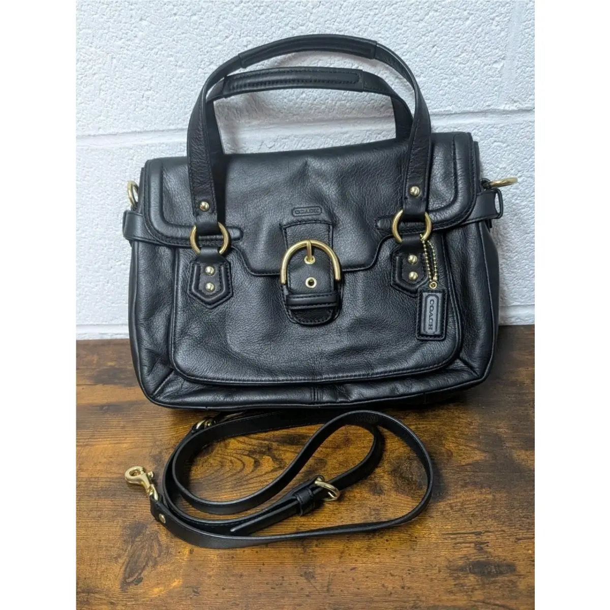 Campbell Black Leather Bag Eva Flap Satchel Crossbody Purse F27231 by Coach