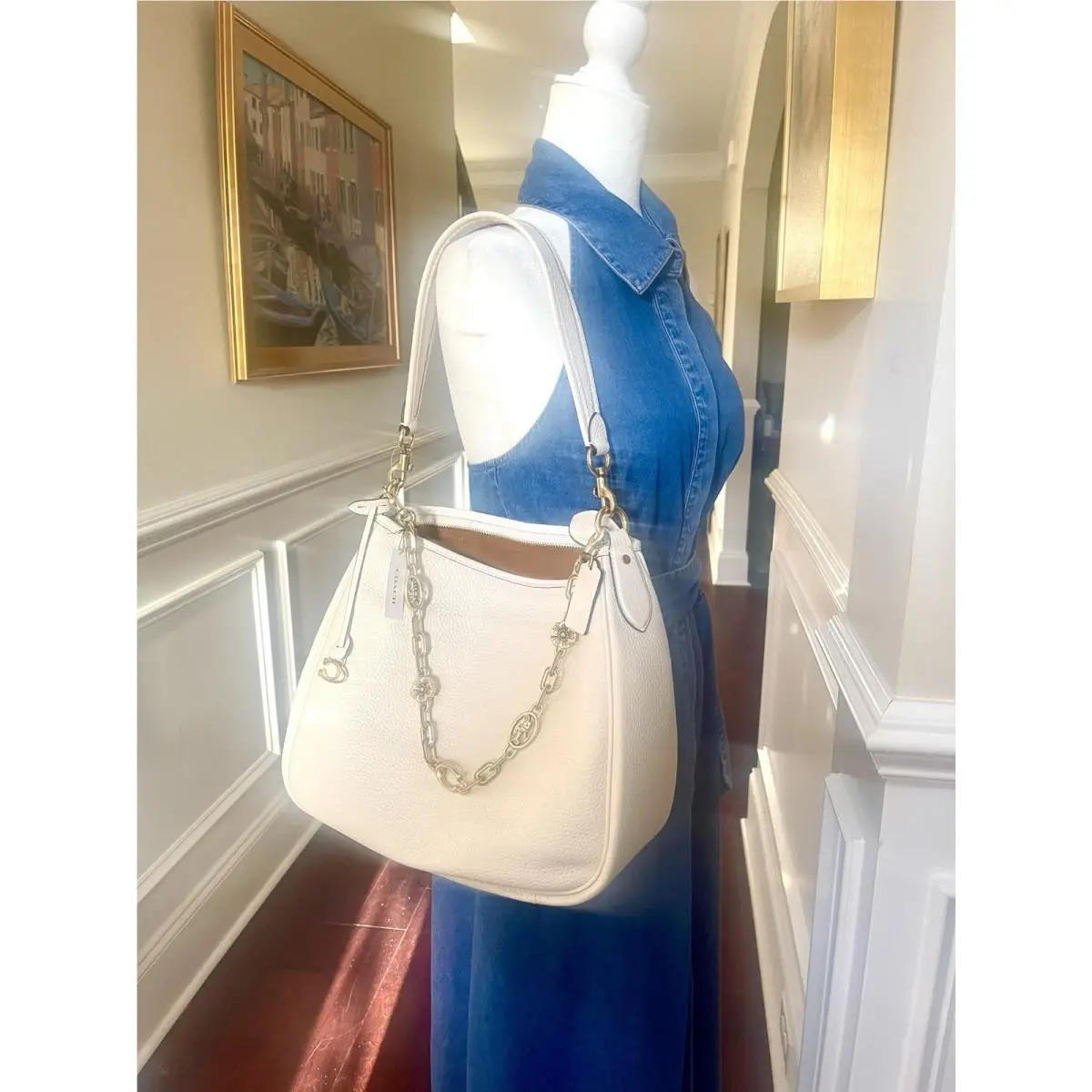 Cary Chalk Soft Pebbled Leather Shoulder Bag W/ Horse Carriage Cha by Coach