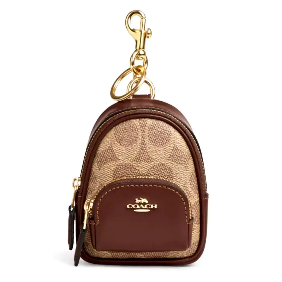 Mini Court Backpack Bag Charm Keychain Brown Tan Sig Canvas CX066 by Coach