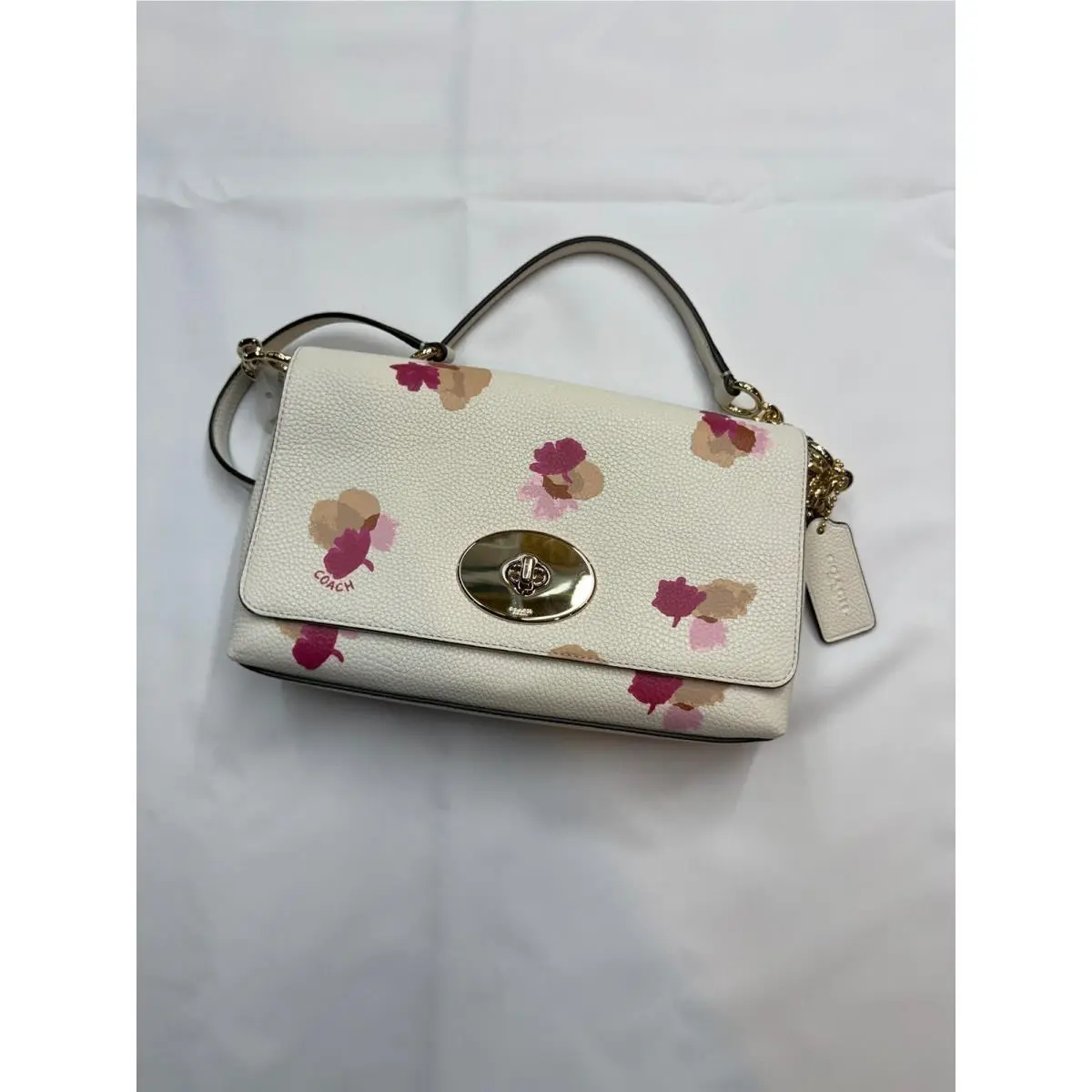 Womens Leather White Pink Gold Fold Over 9x6.25x1.5 Crossbody Bag by Coach
