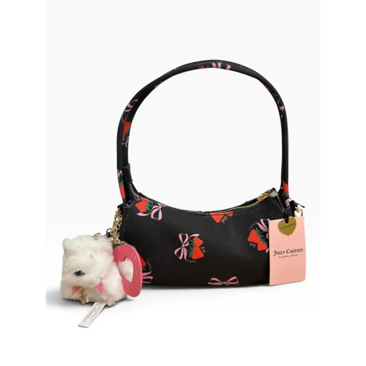 Strawberry Festival Shoulder Bag Black Print Plush Dog Charm P by Juicy Couture