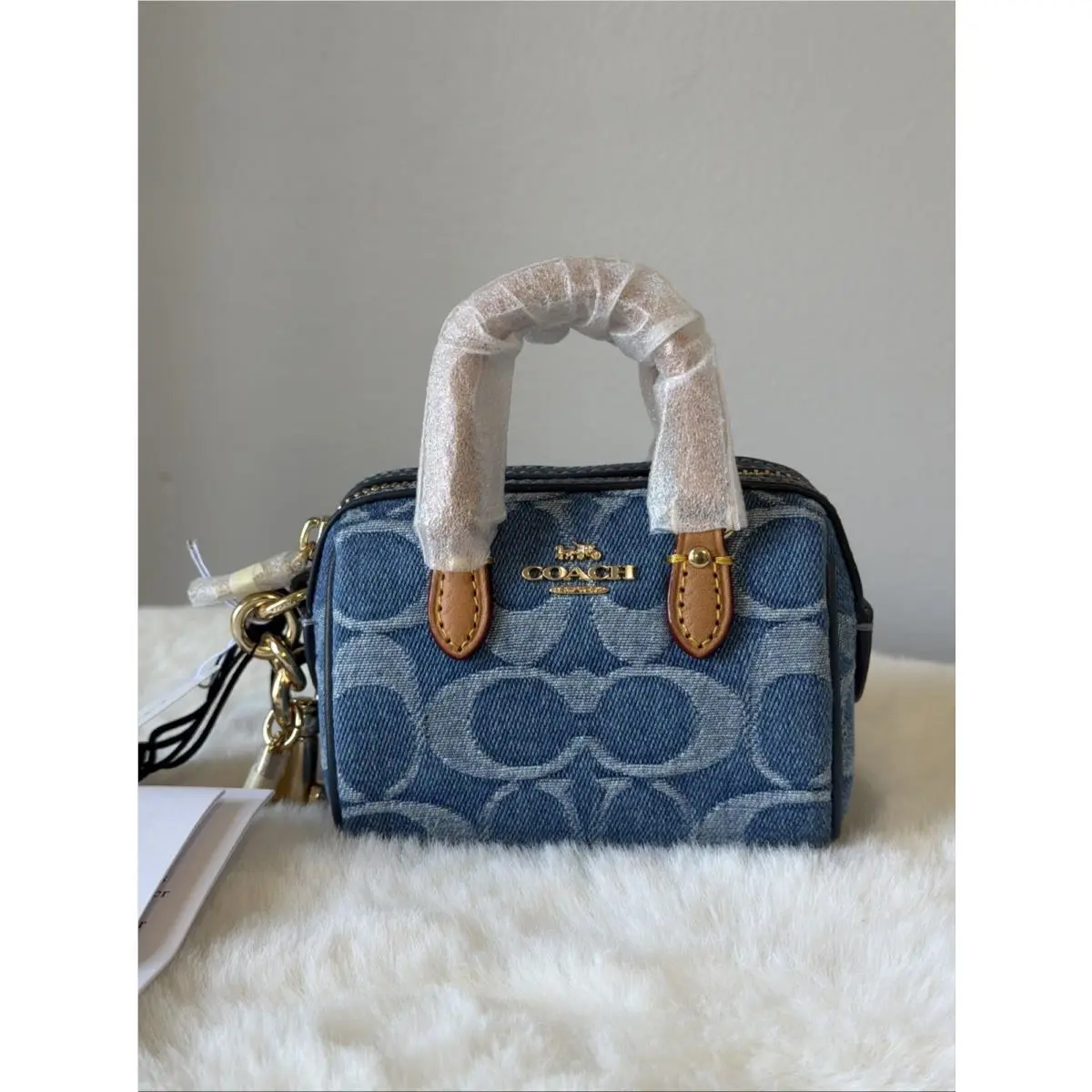 Mini Rowan Bag Charm Coin Purse In Signature Denim by Coach