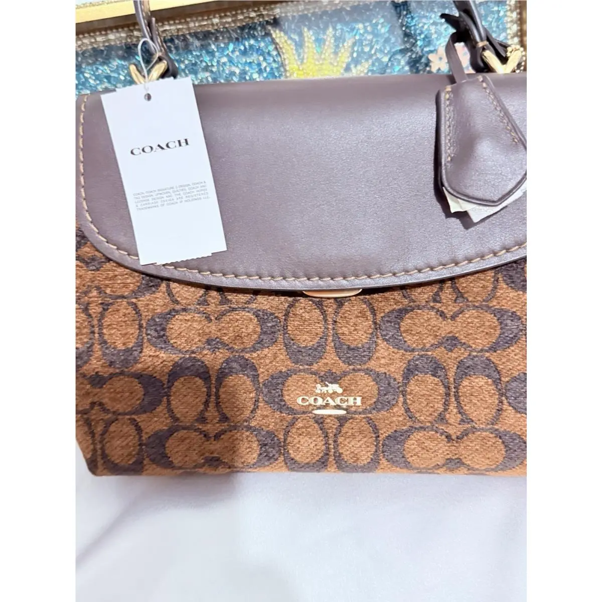 Emory Top Handle Bag Signature Chenille CDB08 Gold Truffle Brown by Coach