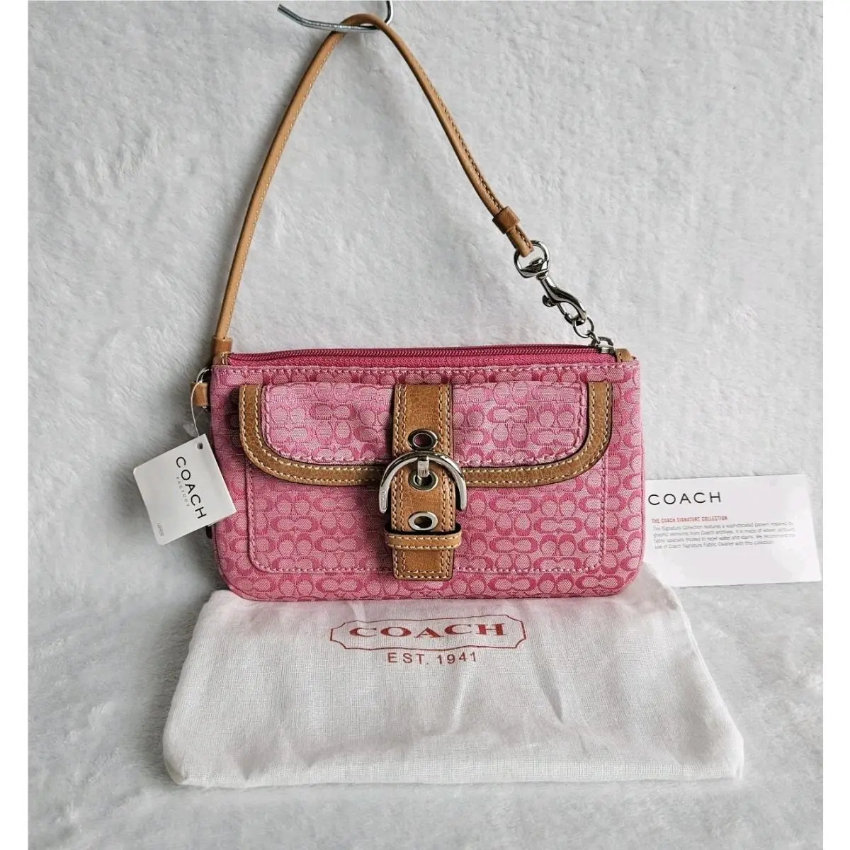 Vintage  Y2K Pink Signature Soho Mini Buckle Flap Wristlet Wallet by Coach