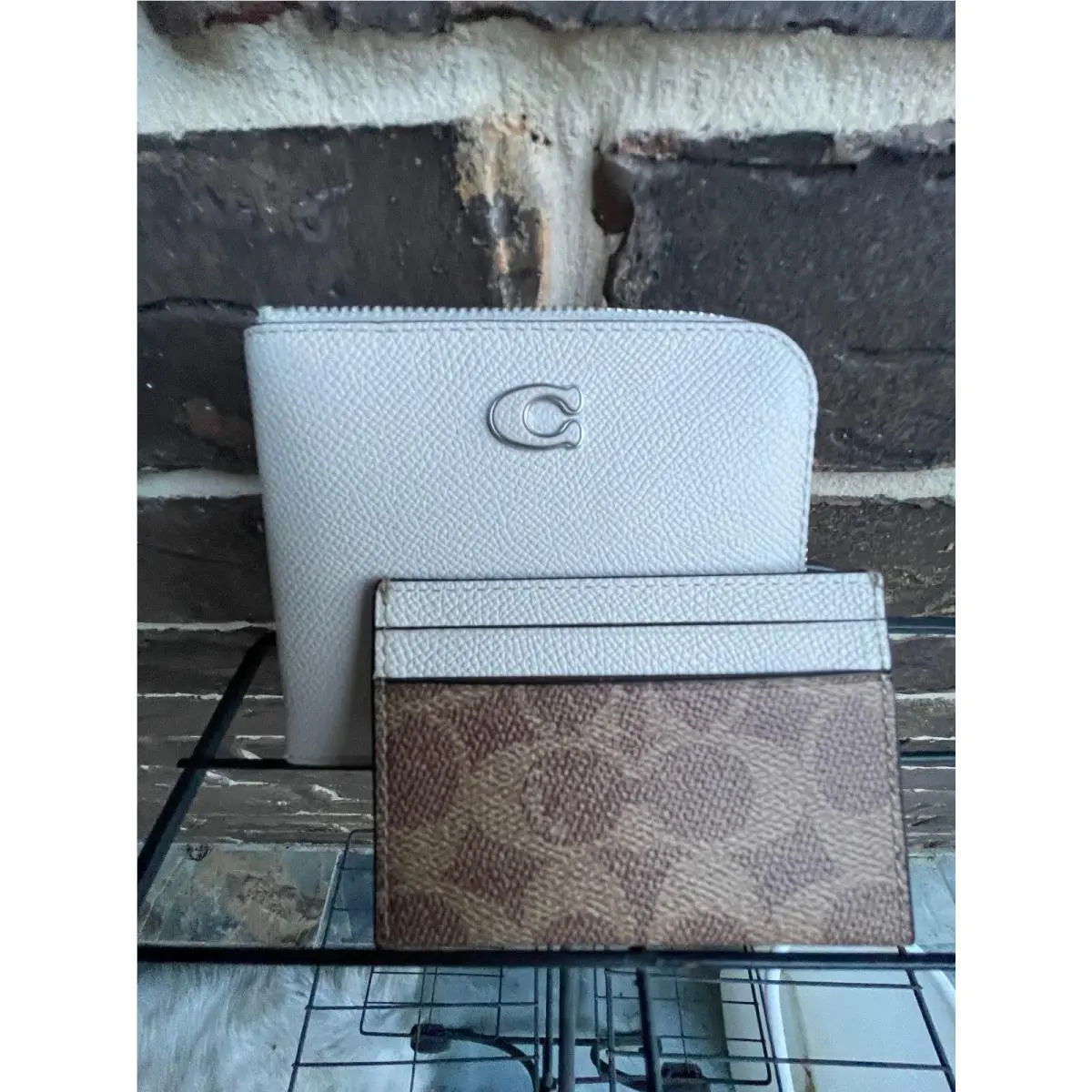 3 in 1 L-zip 2 Piece Leather Credit Card Wallet Chalk Tan CJ882 by Coach