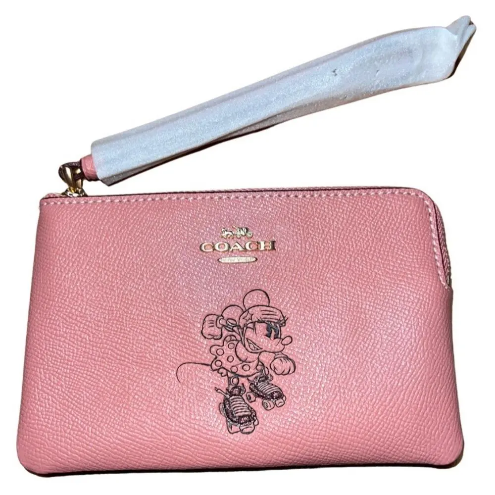 Disney Minnie Mouse Wristlet Wallet Rose Pink Corner Zip by Coach
