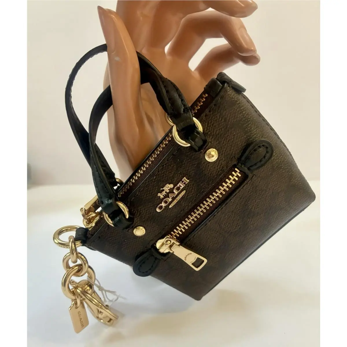 Signature Mini Gallery Tote Bag Charm CG895 Keychain Coin Purse by Coach