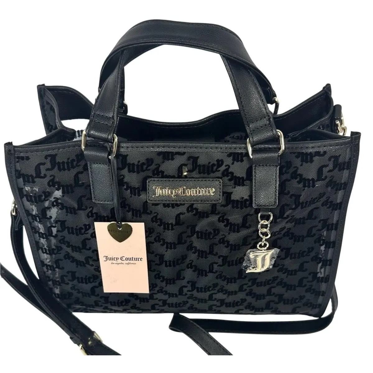 Black Mesh Gothic Logo Satchel Crossbody Bag Gold Tone Hardware by Juicy Couture