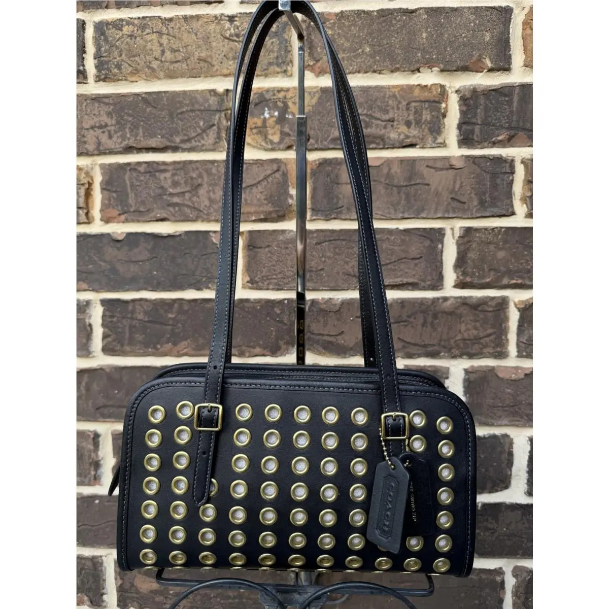 The  Originals Grommet Swing Zip Shoulder Bag Black by Coach