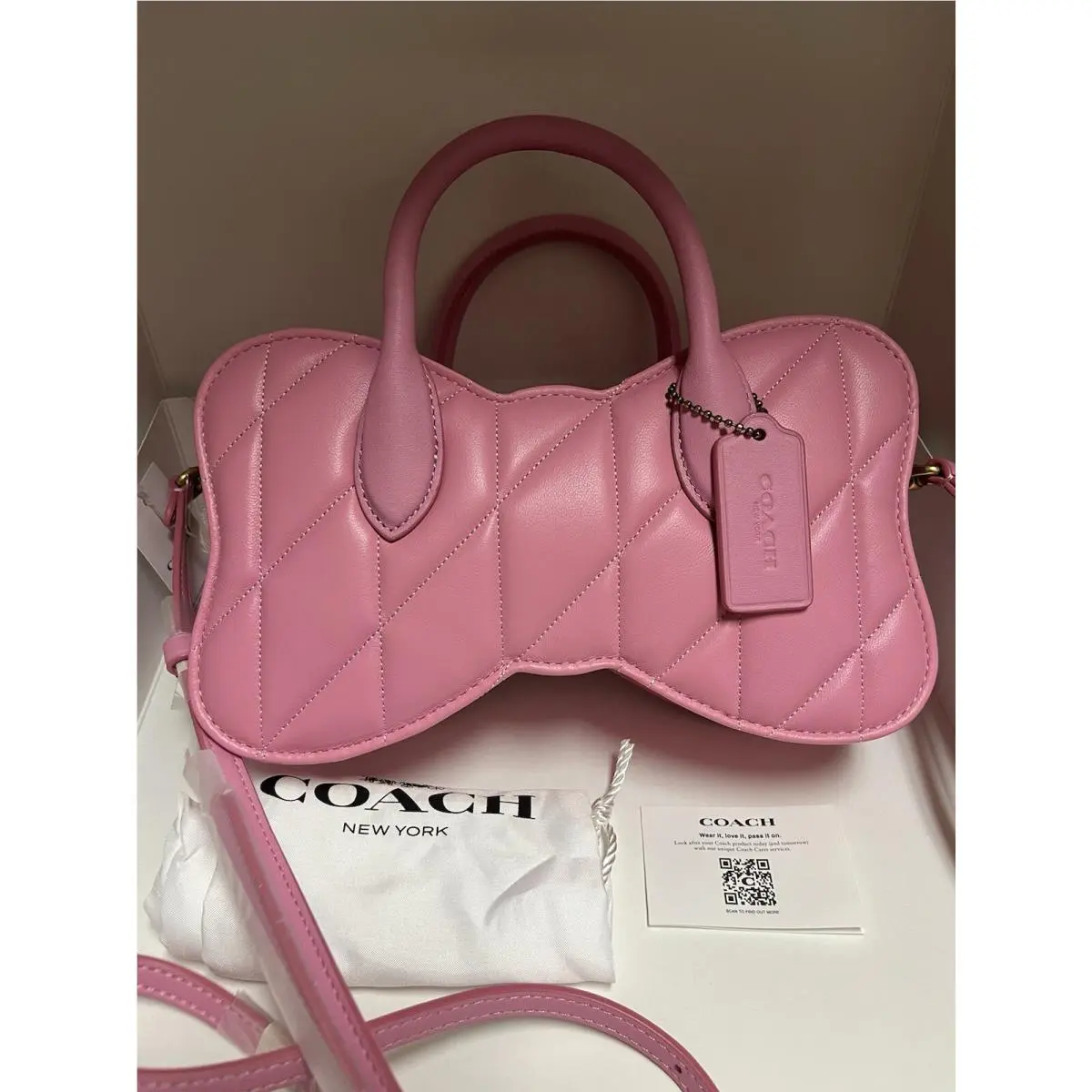 Bow Bag with Quilting Leather Vivid Pink Crossbody CU860 by Coach