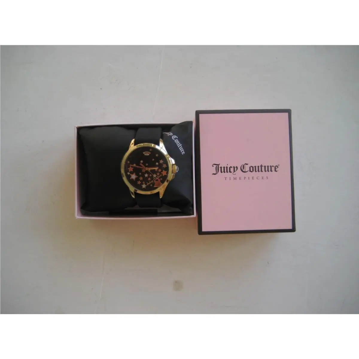 Fergie Gold Tone Black Silicone Band Star PAVE1901493 Watch by Juicy Couture