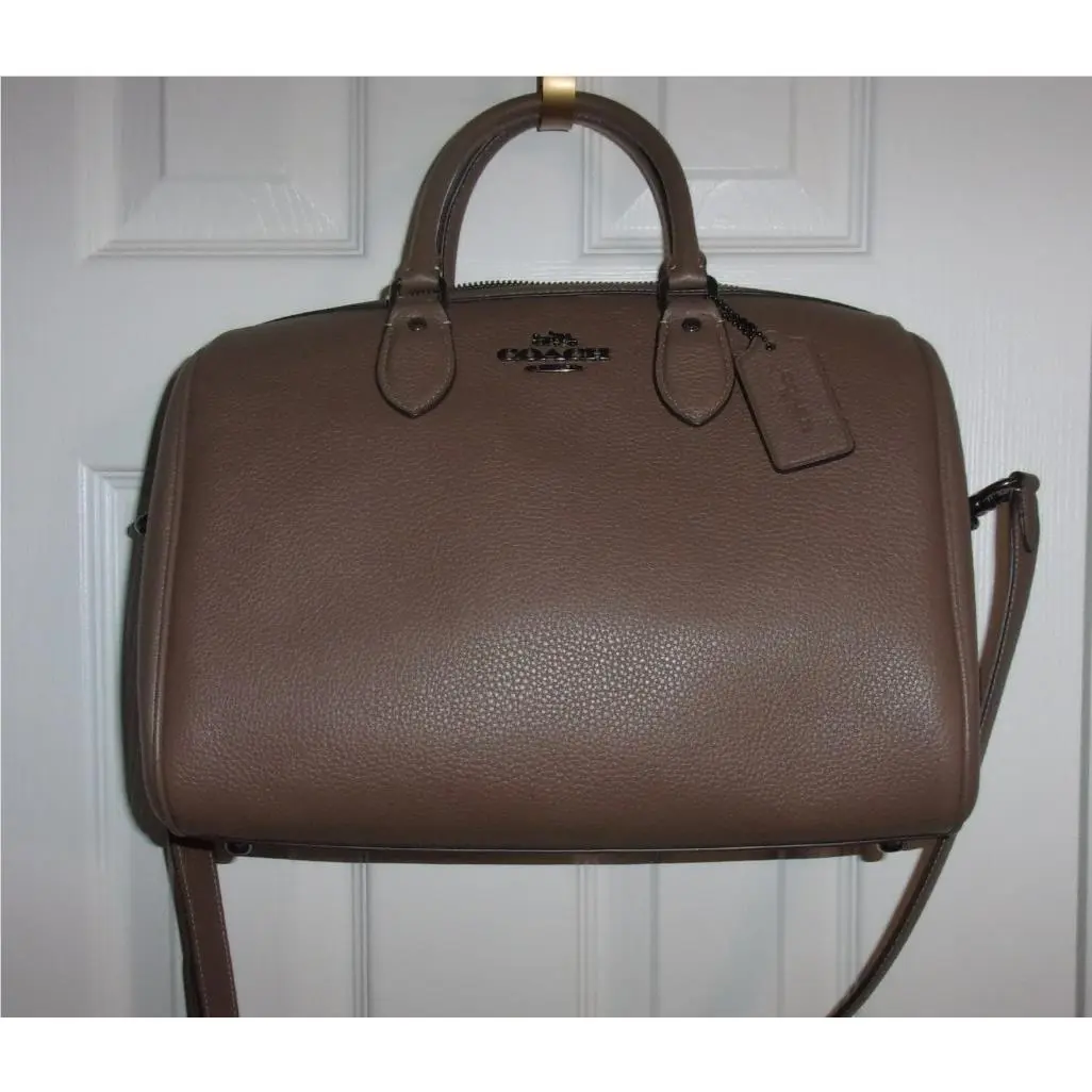 Rowan Large Satchel Bag Leather CV960 Qb/dark Stone by Coach