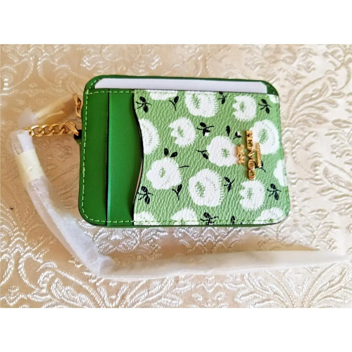 Zip Card Case with Floral Print Small Wallet Kelly Green Multi CBL79 by Coach
