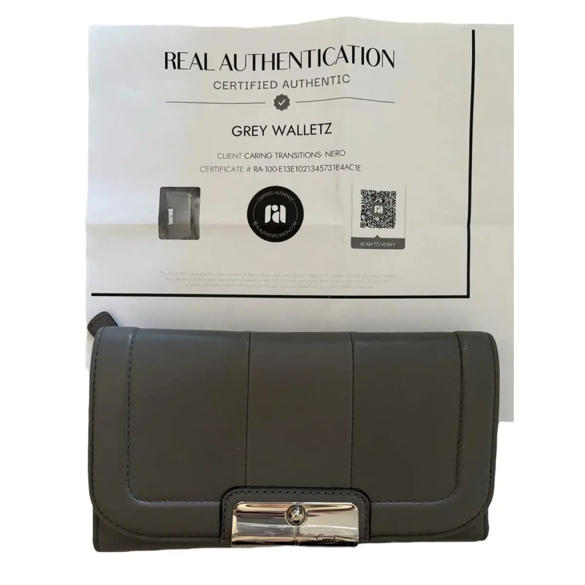 45125 Kristin Silver Gray Leather Envelope Clutch Wallet by Coach