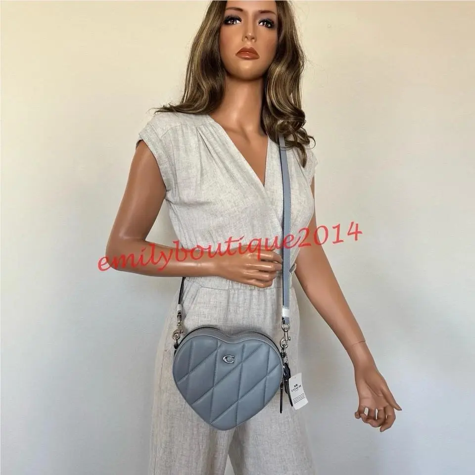 CE725 Heart Crossbody Bag with Quilting Nappa Leather In Grey Blue by Coach