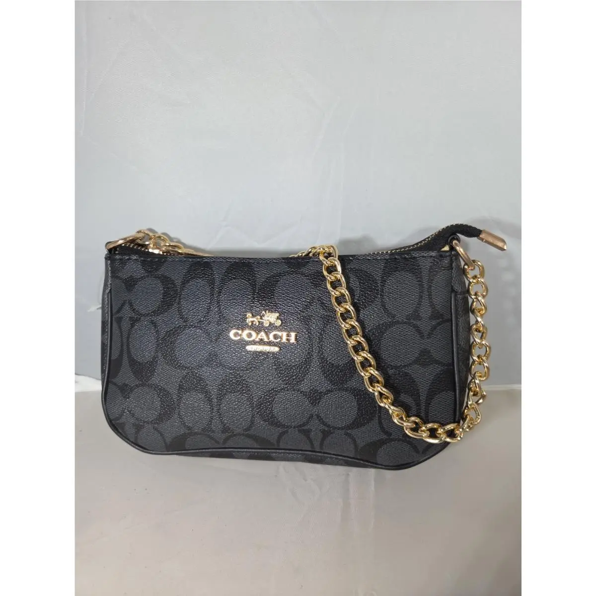 Signature Canvas Black Gold Chain Crossbody Shoulder Bag by Coach