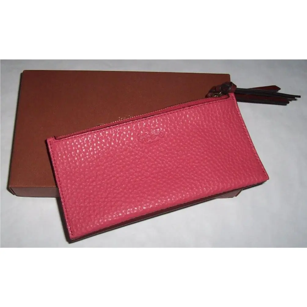 Loganberry Pink/saffron Brick 2-Sided Double-zipper Leather Wallet by Coach