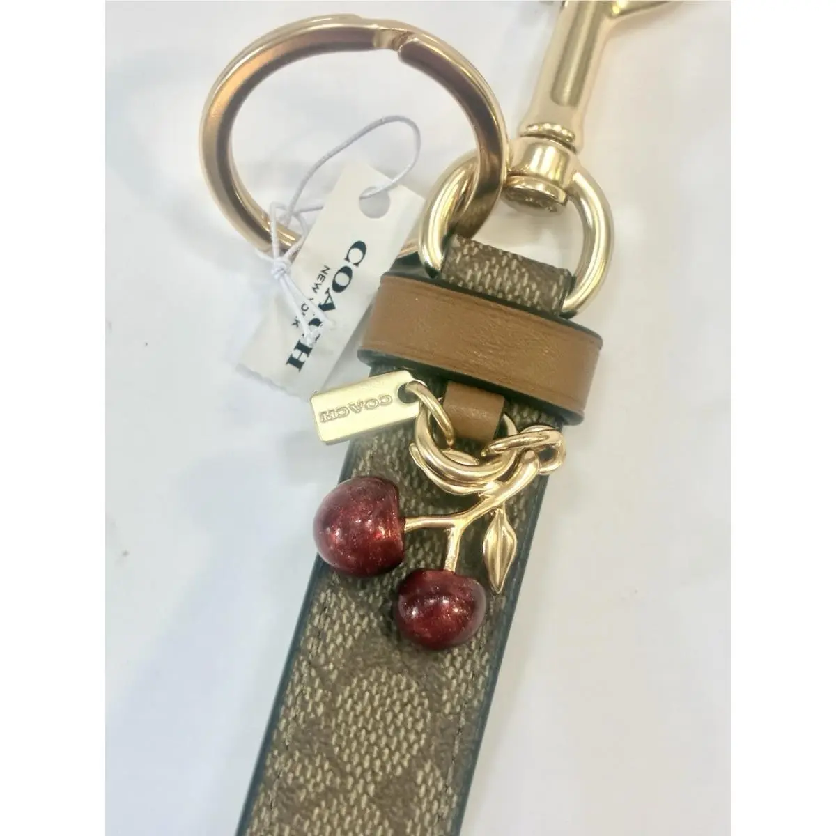 Signature Trigger Snap Charm Loop Keychain Bag Charm Dangling Cherry by Coach