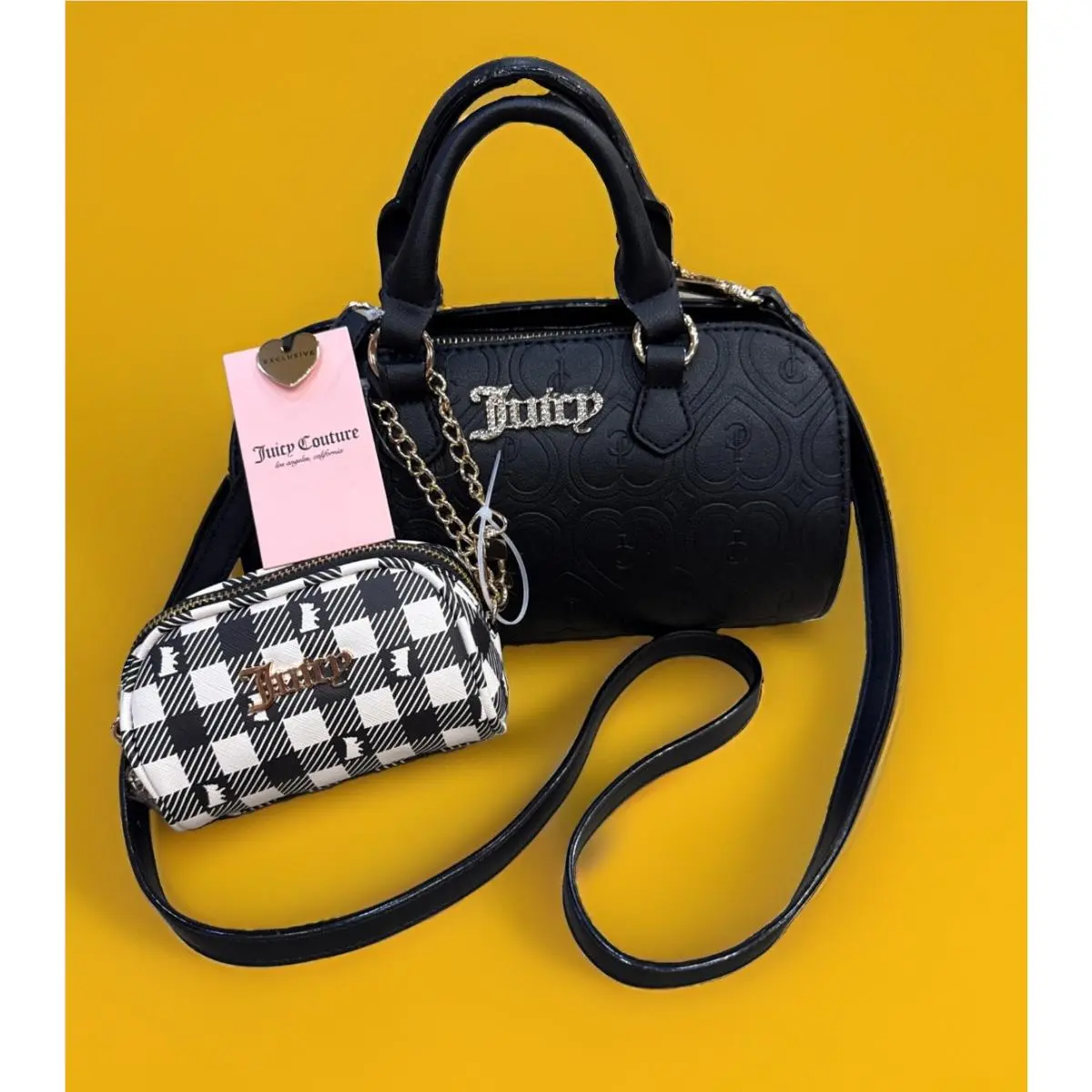 Magic Spark Satchel Black Embossed Plaid Pouch Crossbody by Juicy Couture