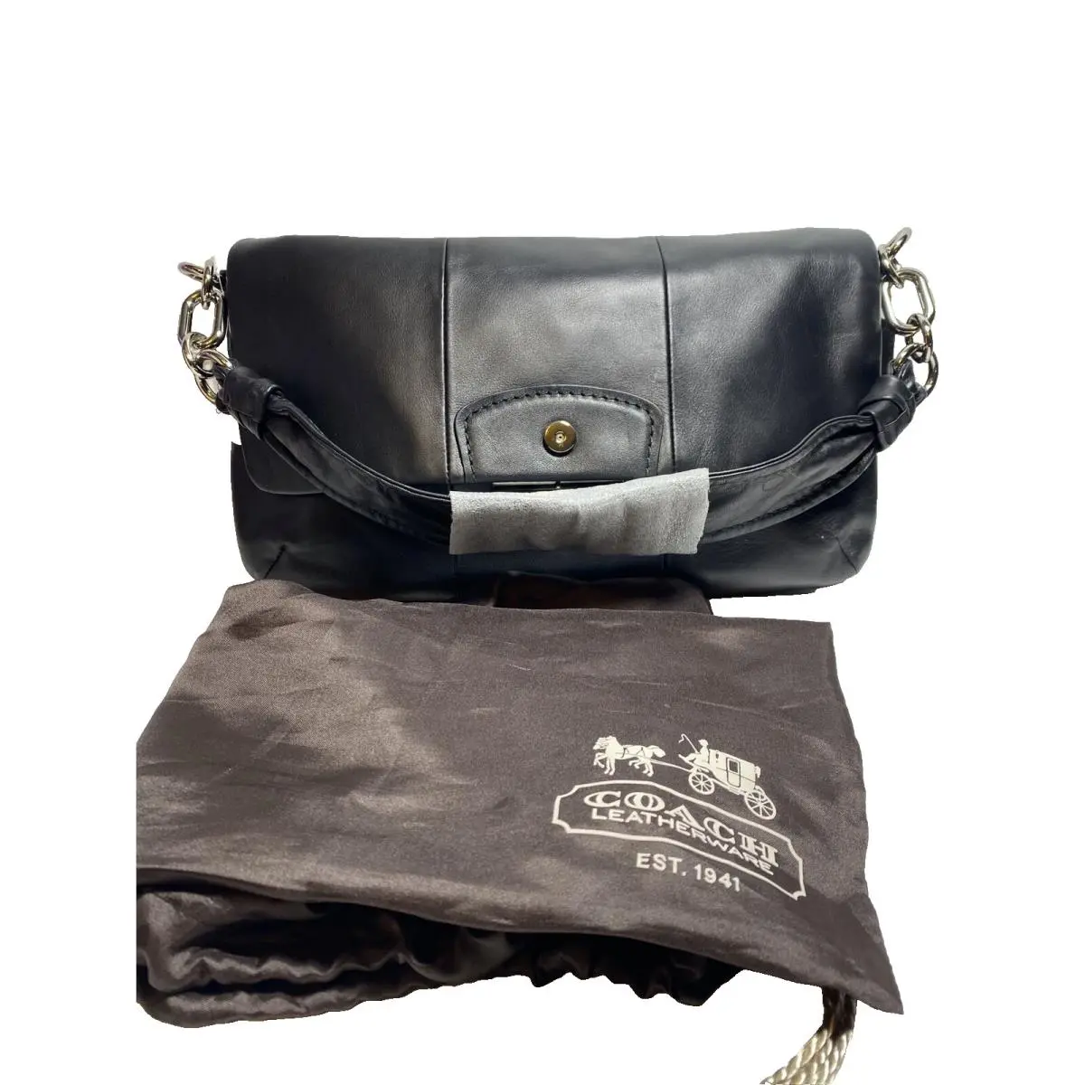 Soft Black Leather Shoulder Handbag Purse Magnetic Closure No. L0968-1475 by Coach
