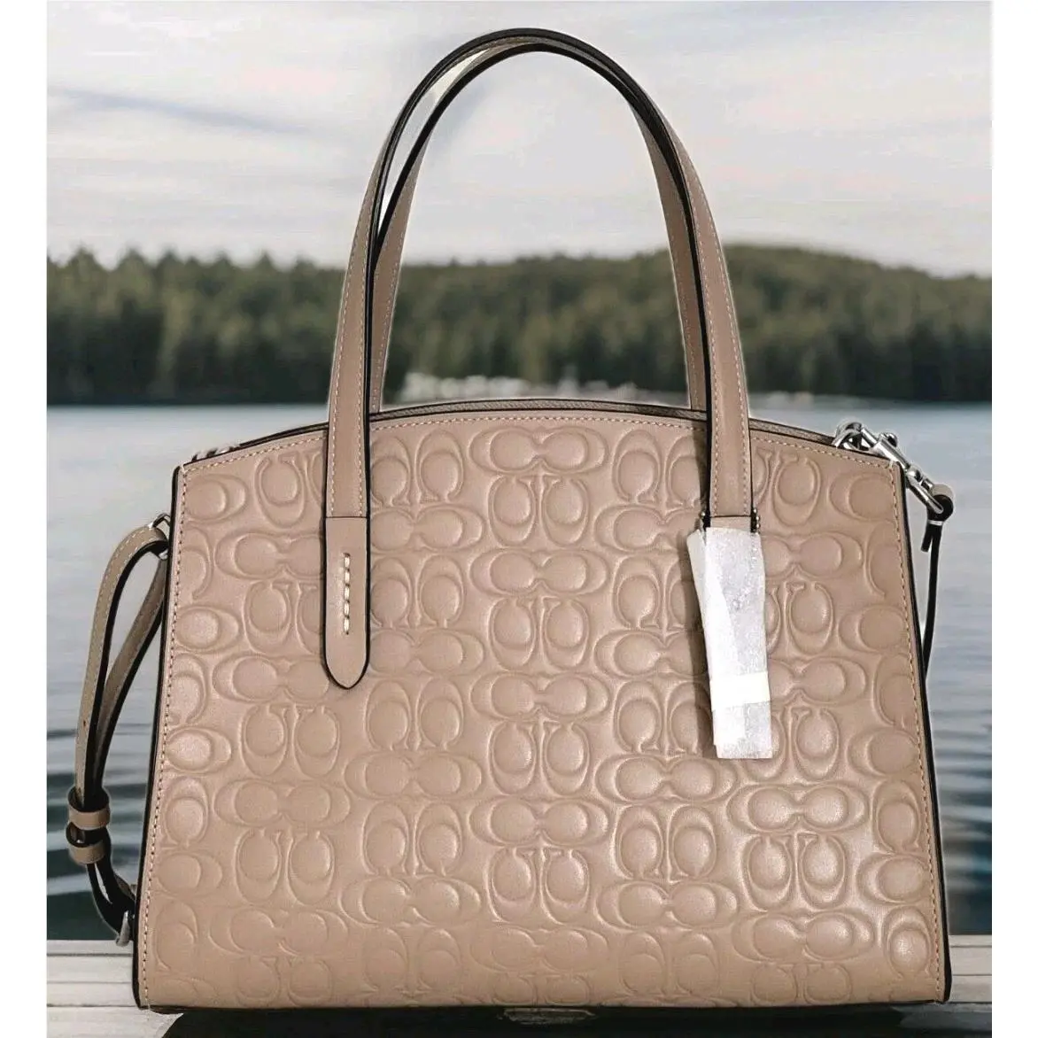 Charile 28 Khaki Brown Leather Signature C Embossed Satchel Bag by Coach