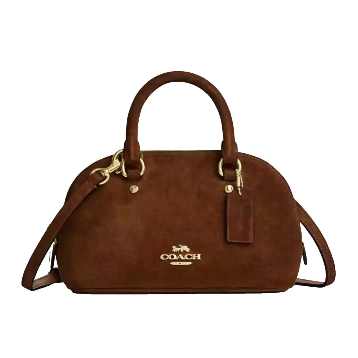 Lara Mini Satchel Bag CEN18 Suede and Smooth Brown Leather by Coach