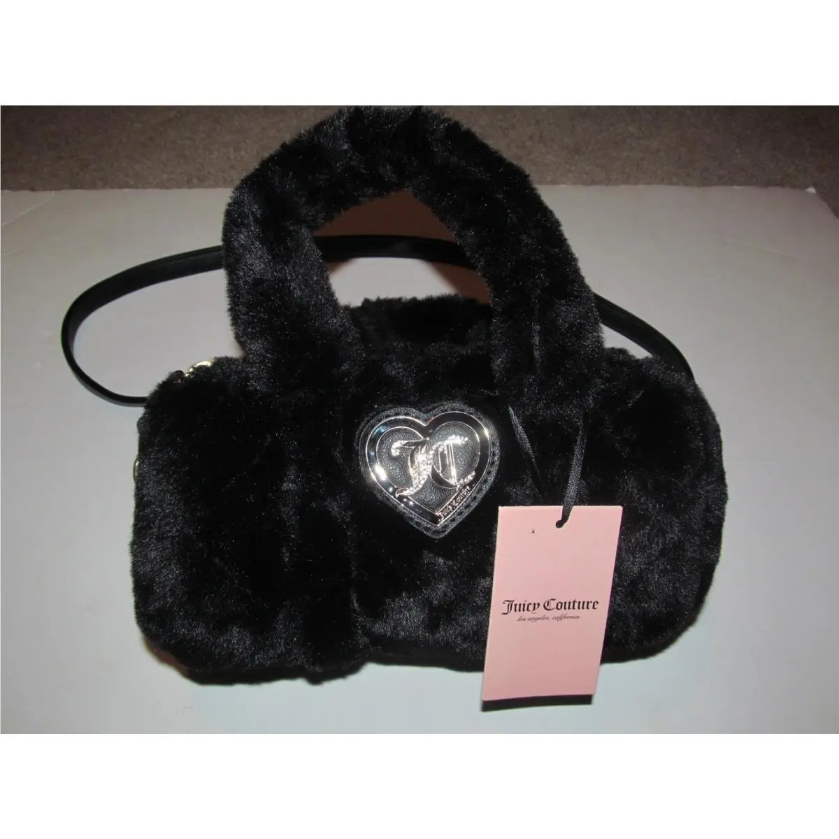 Black Barrel Purse Bag Fur Fuzzy Furry by Juicy Couture