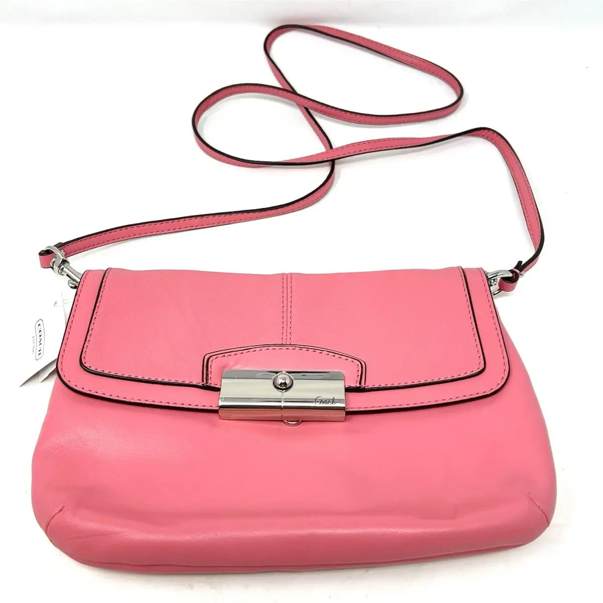 Coach Crossbody Bag Rose Pink All Leather Flap Silver Tone Accent Kristen Tag