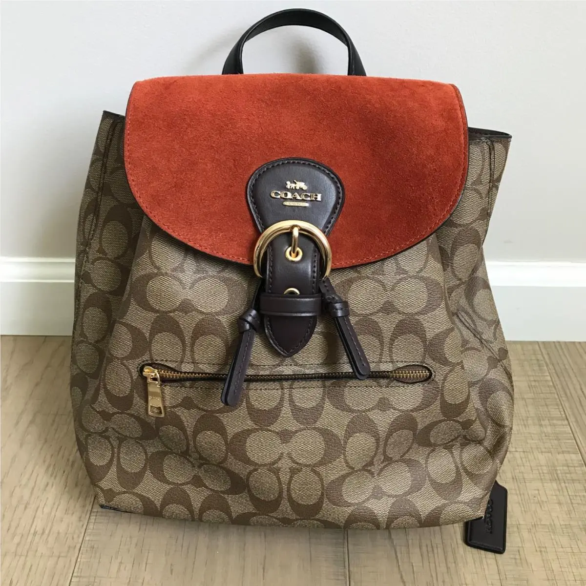 Signature Suede Kleo Backpack Brown Orange Khaki Canvas Fall Autumn by Coach