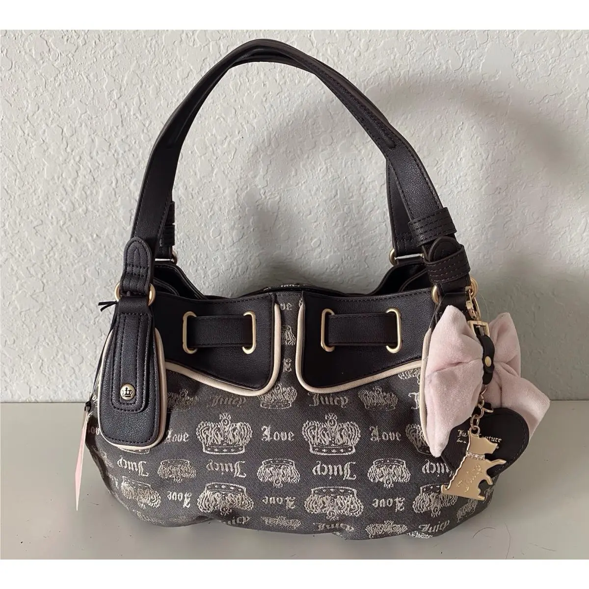 Juicy Fan Club Satchel Chocolate Brown Sandstone W/bow Scottie by Juicy Couture