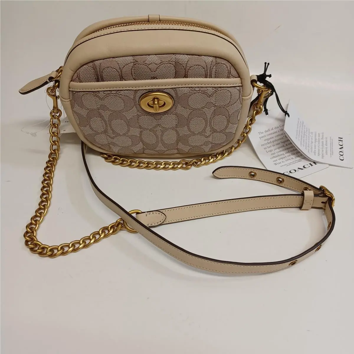 Crosbody Bag Signature Jacquard Quilt Print Stone Ivory Chain Leather by Coach