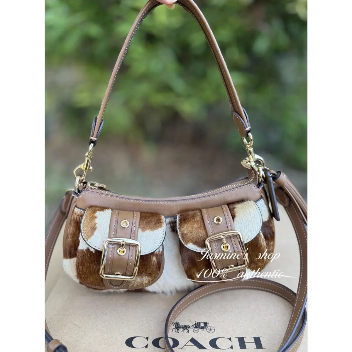 Ashton Shoulder Bag In Haircalf with Cow Print CDW47 by Coach