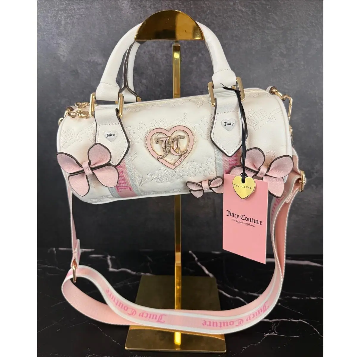 Save The Best For Last White Mini Barrel Quilted Handbag Y2K by Juicy Couture