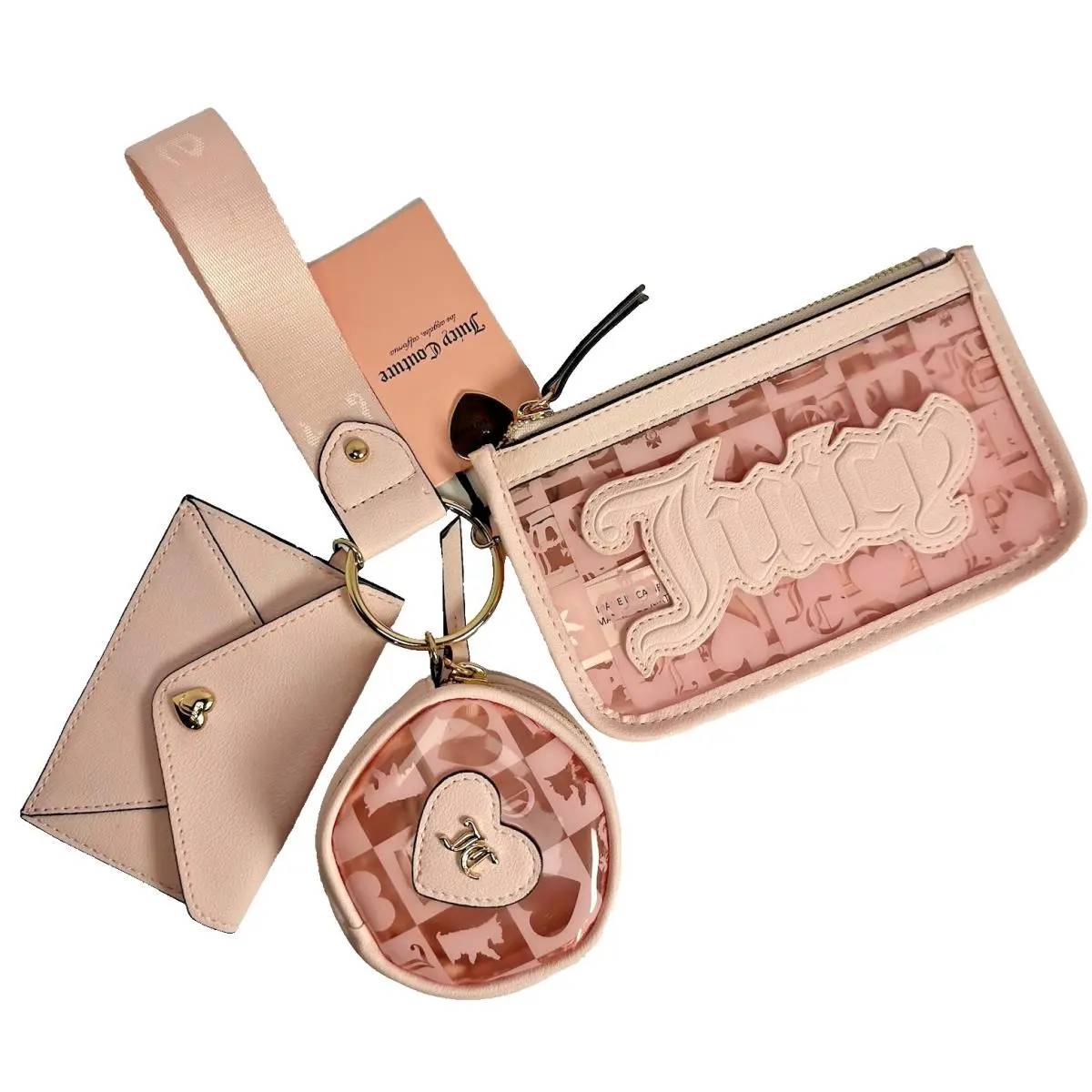 Paradise 3 Pc Pouch Set Powder Blush Pink Wristlet Coin Purse by Juicy Couture