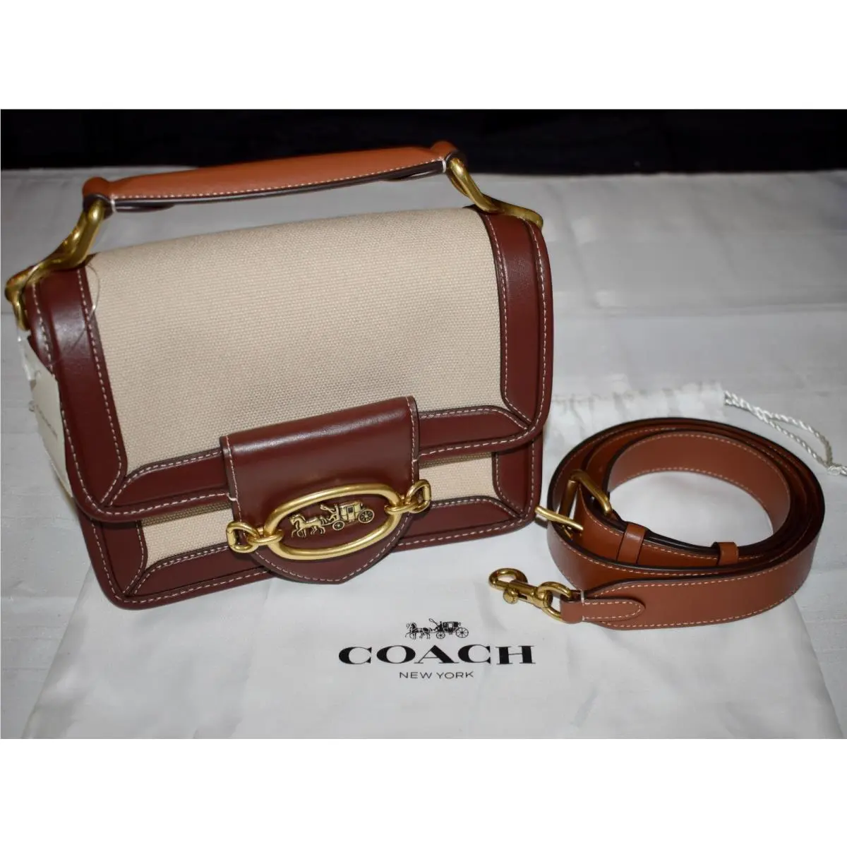 2WAY Hero Malti Canvas Brown Leather Brass Shoulder Bag C8452 5 by Coach