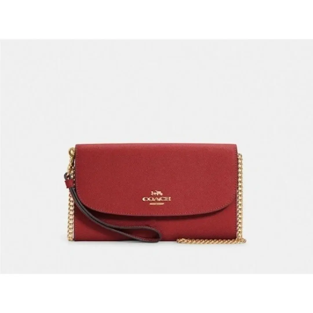Gemma Clutch Crossbody Gold Chain Red Crossgrain Leather by Coach