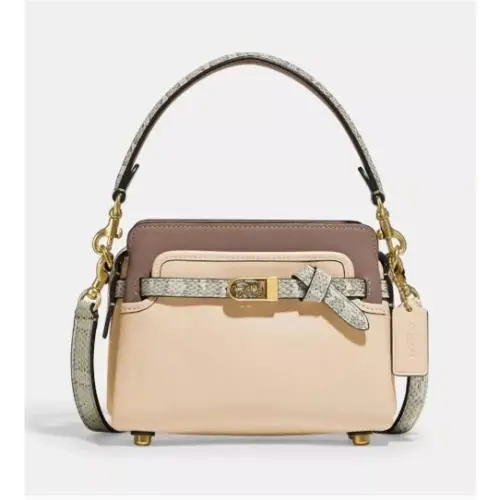 Tate 18 Snakeskin Ivory Leather Crossbody Handel Carry Studded Feet by Coach