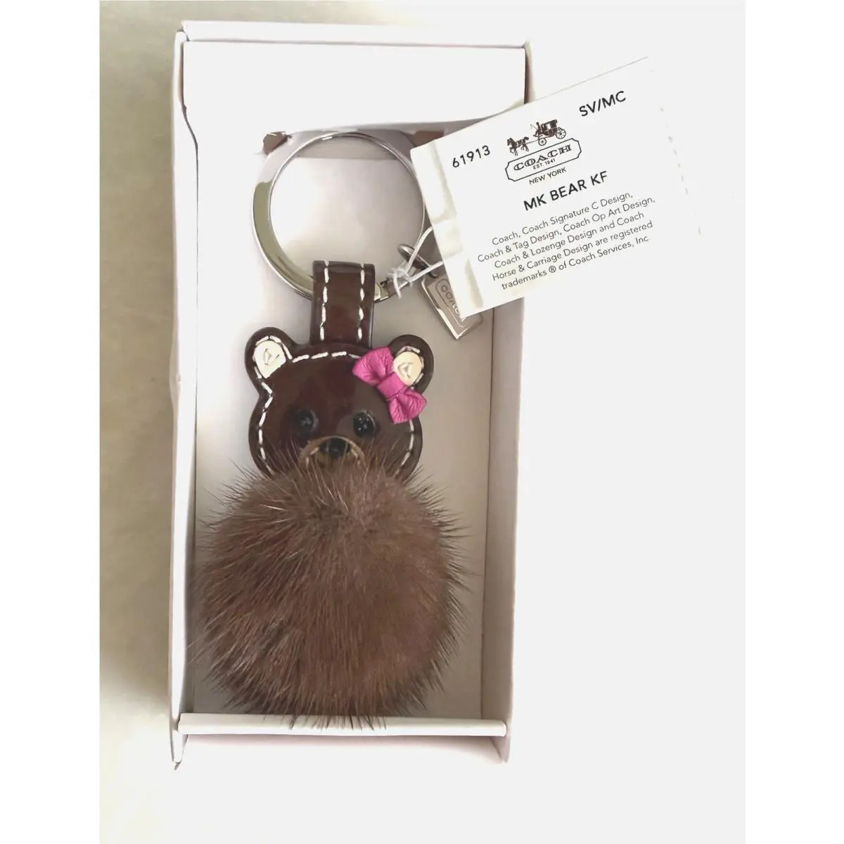 Brown/multi Mink Bear Key Fob / Bag Charm 61913 Box by Coach